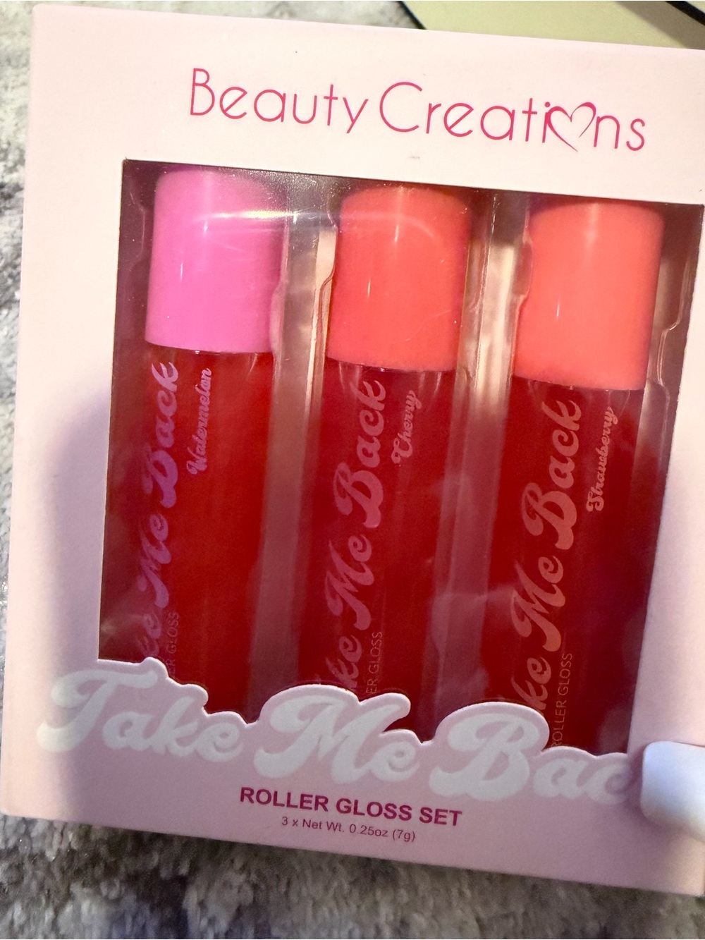 Beauty Creations Roller Gloss Trio – Bright Pink, Coral, Light Pink Caps